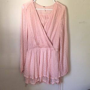 Free People Pink Polka Dot Long Sleeved mini dress